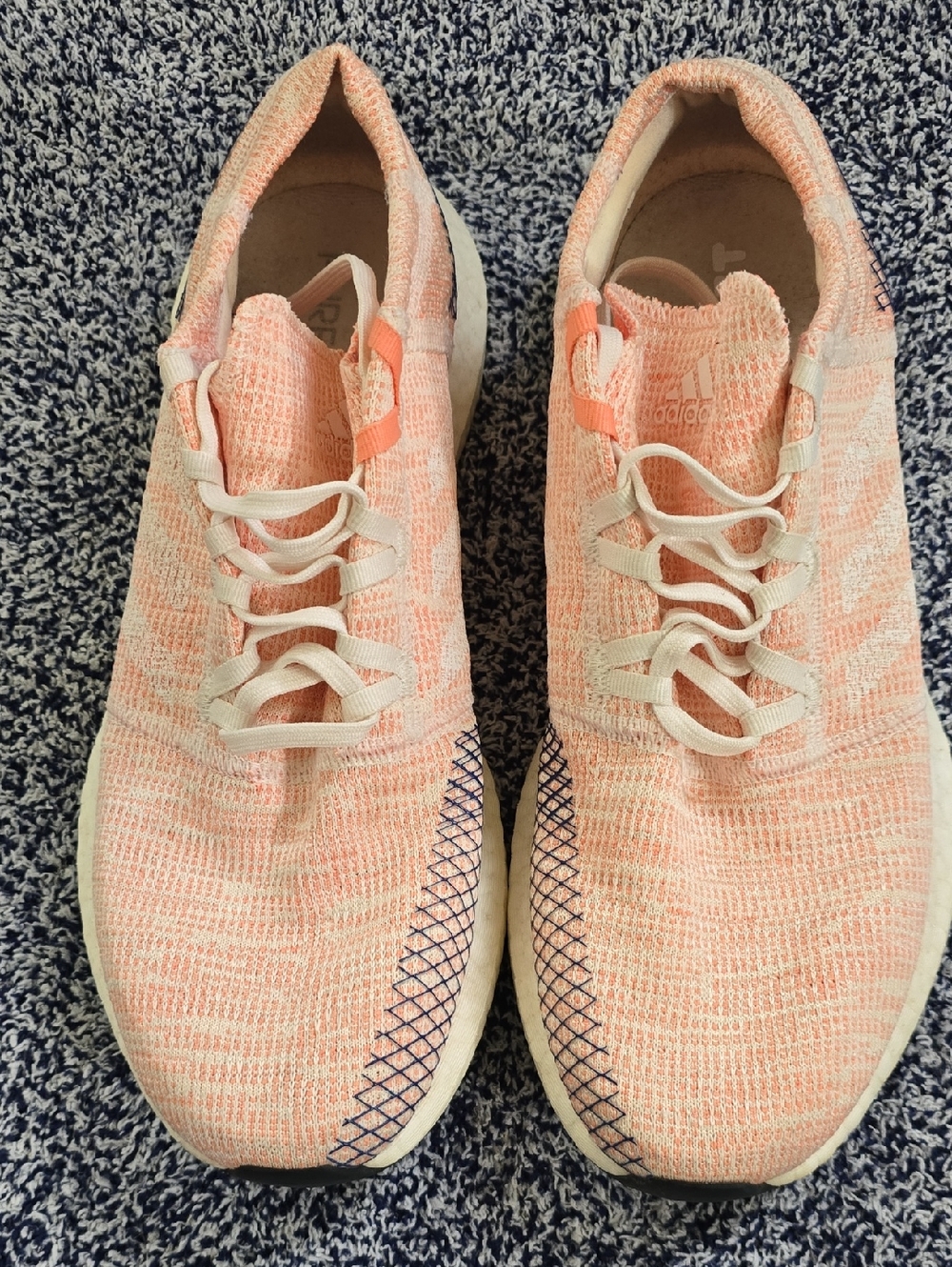 adidas Men's Knit Running Sneakers - Peach and White